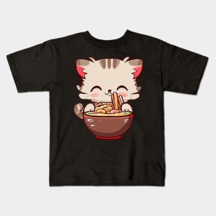Cat Eating Ramen Kids T-Shirt